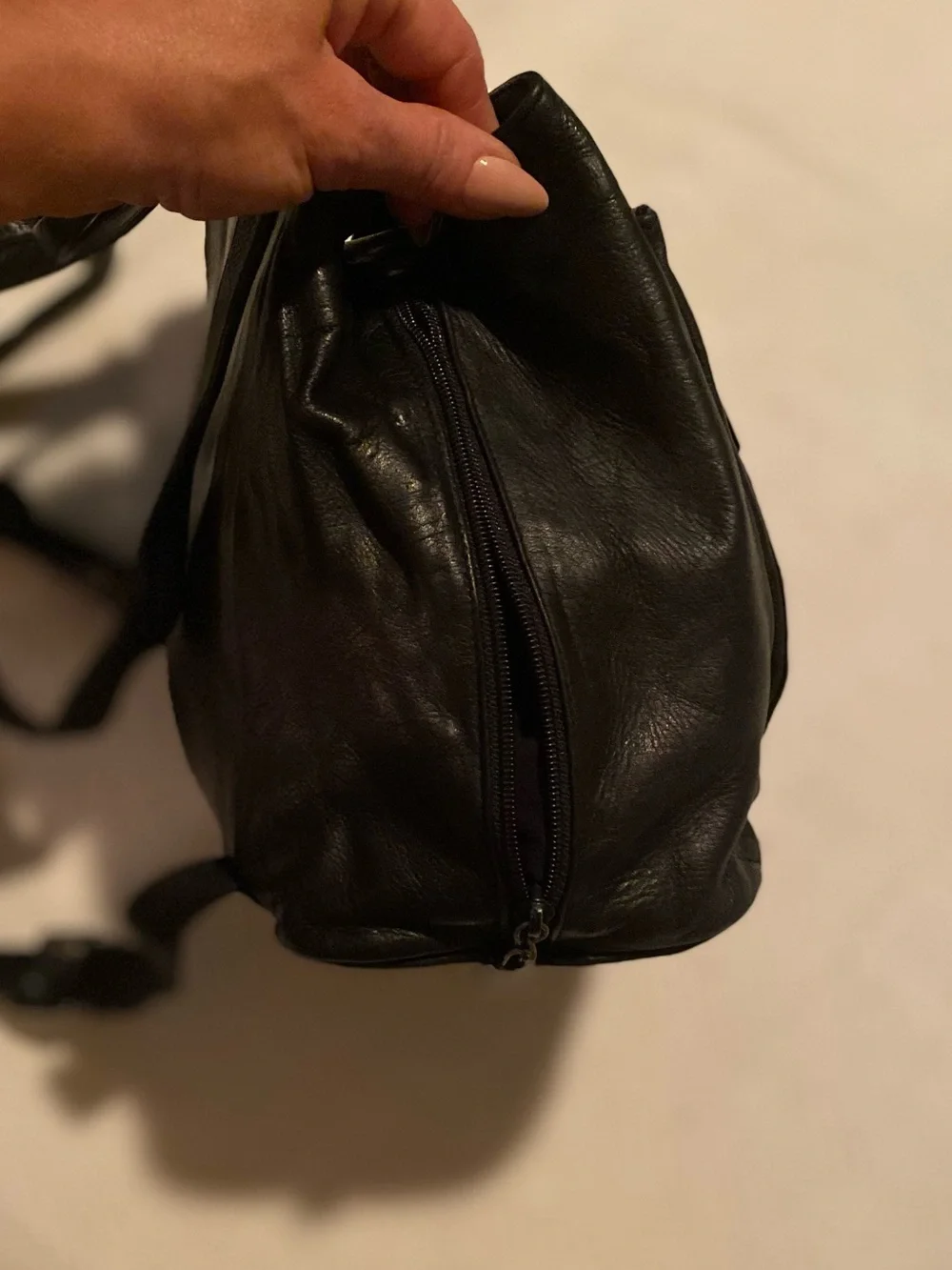 Perlina Black Leather Backpack with Silver Clasp